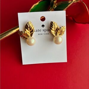 Kate Spade Gold Leaf Pearl Earrings